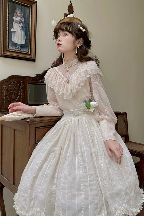 Ivory Elegant Vintage Tulip Multi-Layer Ruffled Classic Lolita Skirt Dress