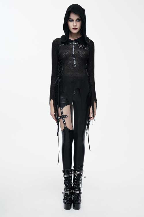 Black Hollow Out Cross Shaped Elastic Sexy Punk Tight Leather Womens Pants