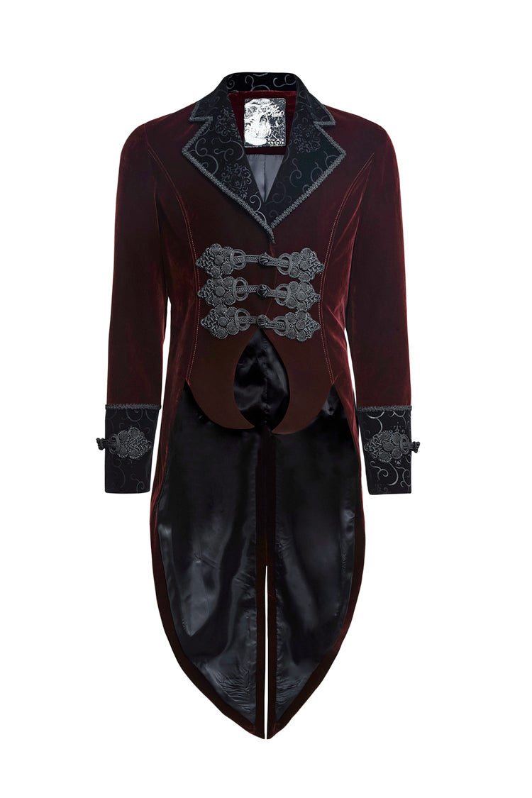 Red Embroidery Swallowtail Hem Mens Gothic Victorian Coat