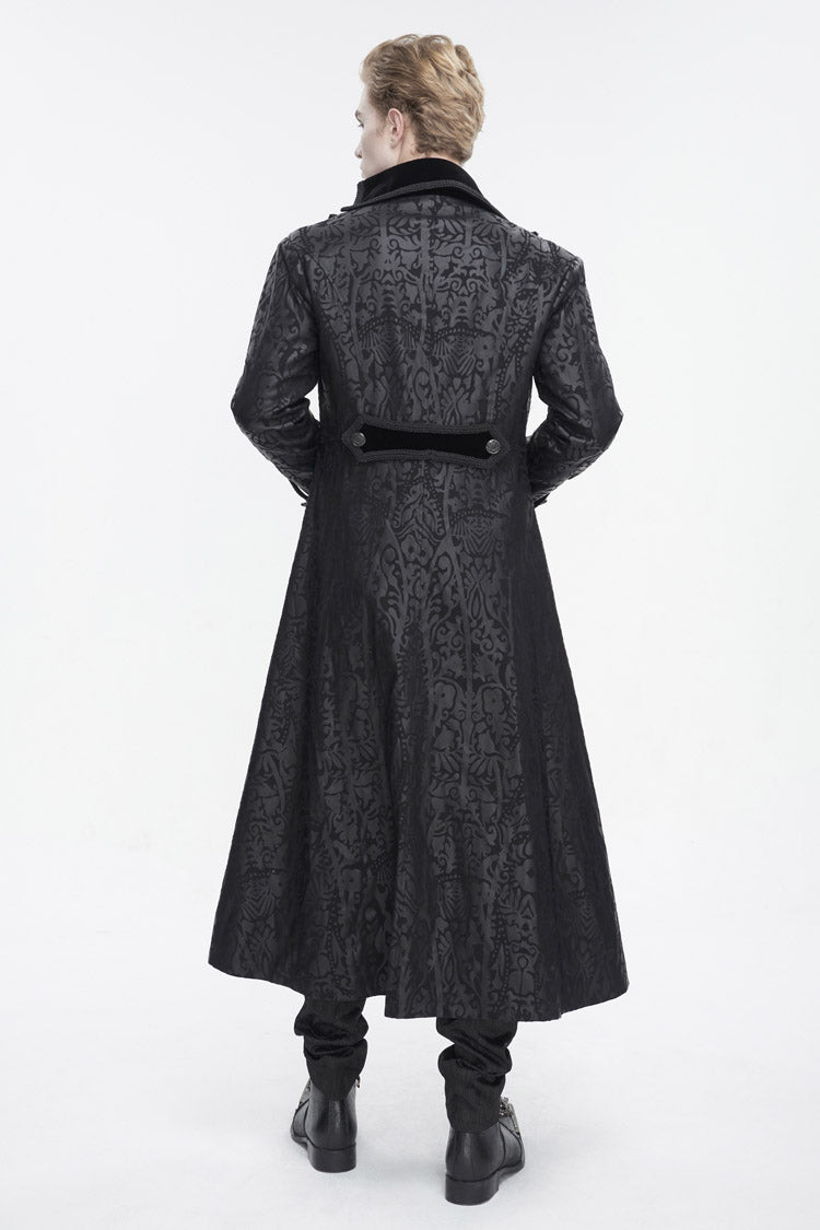 Black Stand Collar Totem Printed Long Men's Gothic Coat