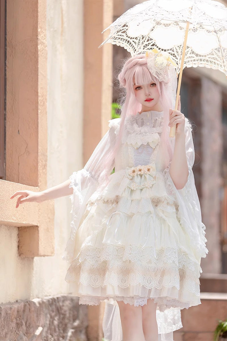 Multi-layer Sleeveless Undine's Tears Print Ruffle Hanayome Bowknot Sweet Lolita Jsk Dress 2 Colors