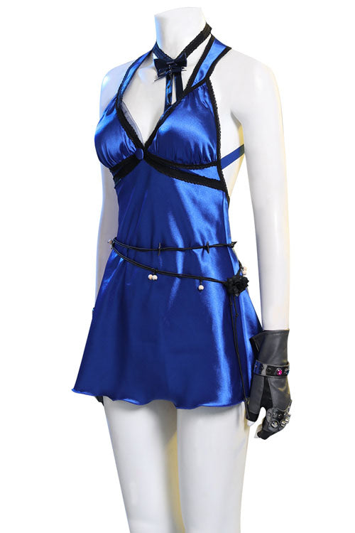 Final Fantasy VII Remake Tifa Lockhart Halloween Blue Sexy Backless Dress Cosplay Costume Full Set