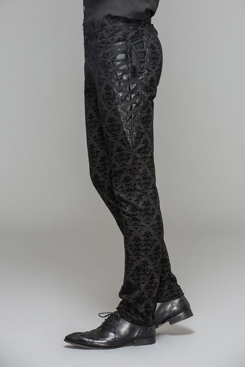 Black Party Court Flocking Patterned Gothic Mens Pants