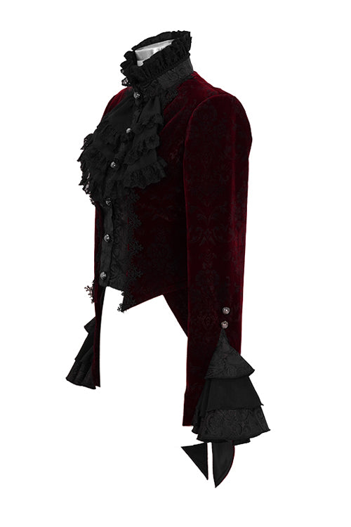 Red Jacquard Velvet Womens Swallow Tailed Gothic Coats