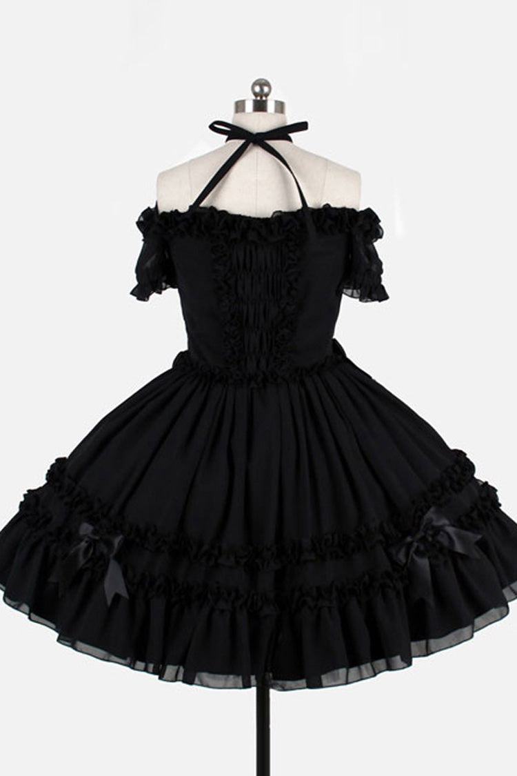 Chiffon Binding Strap Short Sleeves Boat Neck Classic Lolita Dress