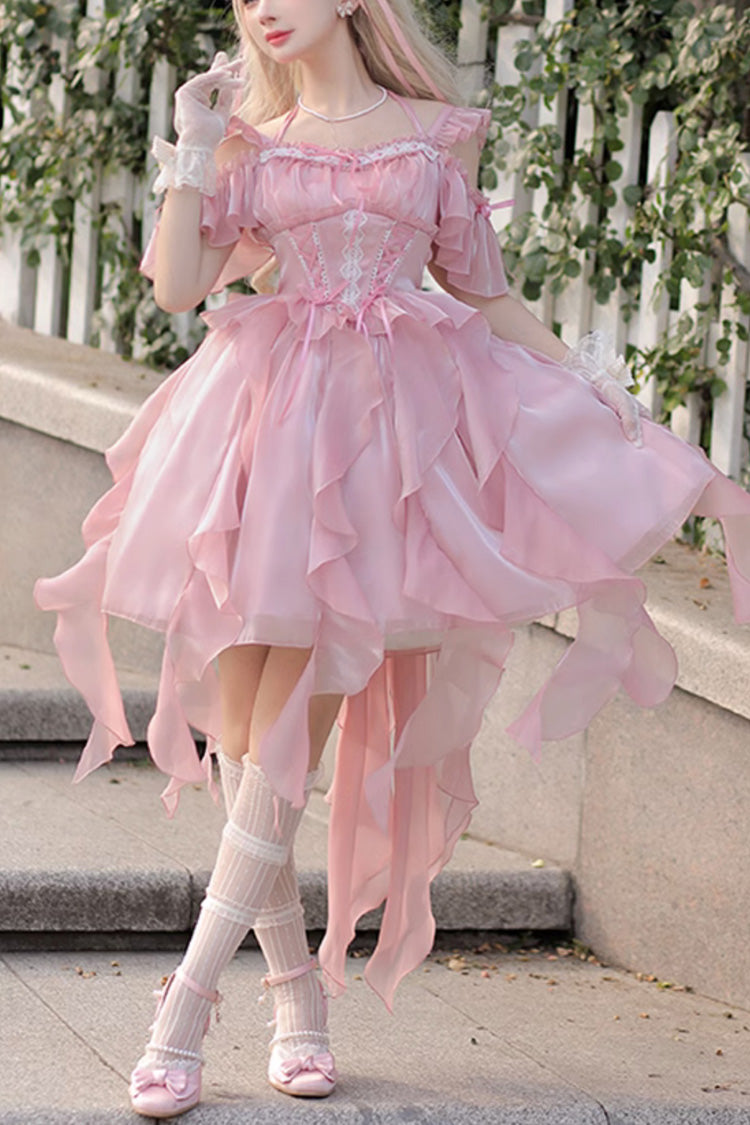 Pink Galaxy Prayer Corset Fishbone Ribbon Sweet Lolita Jsk Dress