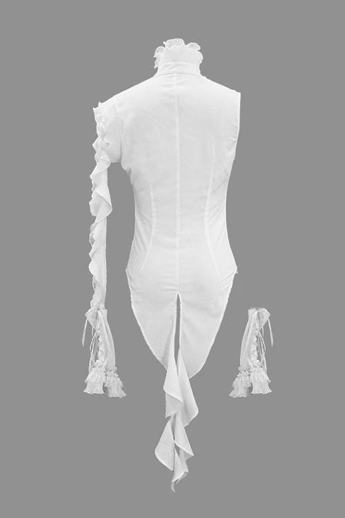 White Ruffled Lace Sleeves Chiffon Swallowtail Womens Gothic Blouse