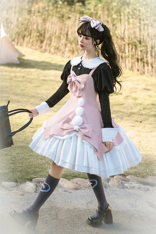 Cute Girl Doll Collar Hair Ball Christmas Princess Sweet Lolita JSK Dress Full Set