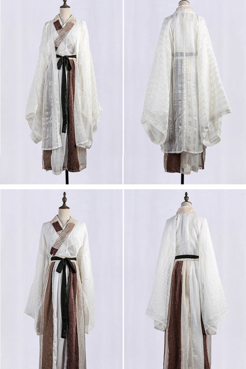 Beige Chinese Style Ancient Costume Knight Wide Sleeved Classic Mens Hanfu Full Set