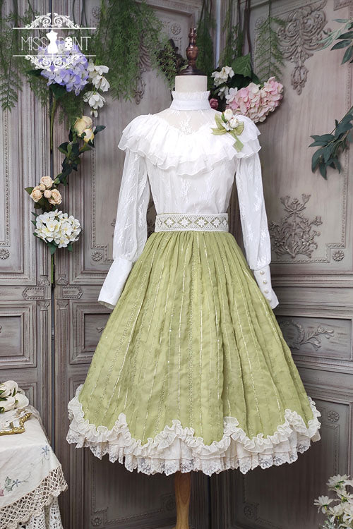 Green Elegant Vintage Tulip Multi-Layer Ruffled Classic Lolita Skirt Dress