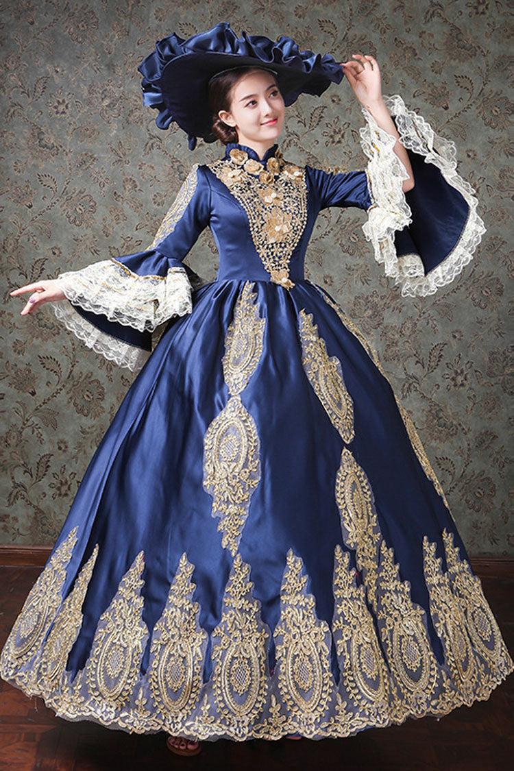 Multi-Layer Half Sleeves Trumpet Sleeves High Waisted Hollow Embroidery Print Victorian Lolita Prom Dress