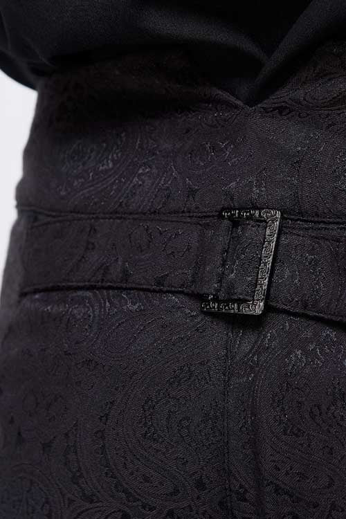 Black Gothic Wedding High Waist Slim Fit Jacquard Western Style Mens Pants