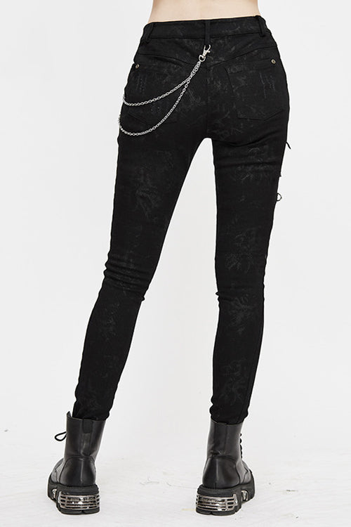 Black Punk Stretch Fitted Womens Pants With Zippper