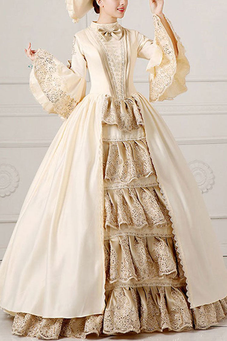 Trumpet Sleeves Single Breasted High Waisted Bowknot Ruffled Victorian Lolita Prom Dress