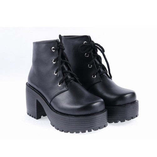 Black Patent Leather High Heels Platform Classic Lolita Shoes
