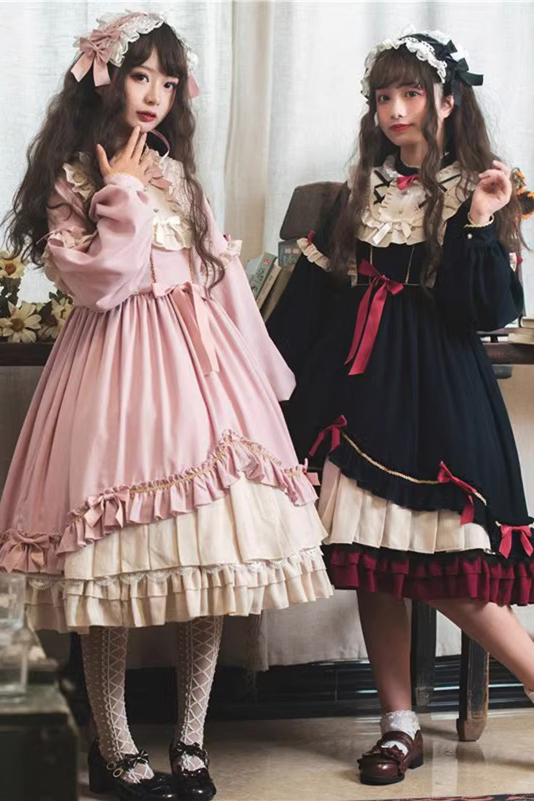 Blue Long Sleeves Ruffle Bowknot Daily Sweet Princess Lolita Dress