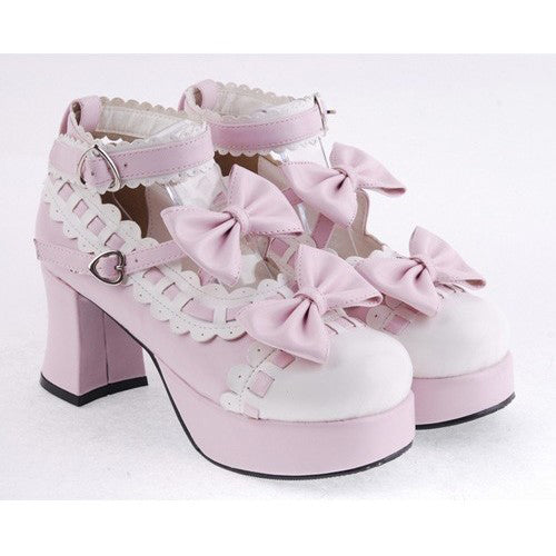 Pink Heel High Beautiful Synthetic Leather Round Straps Platform Sweet Lolita Shoes