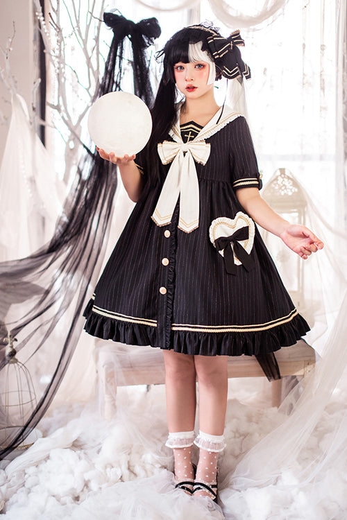 Chest Cross Striped Short Sleeve Gothic Lolita Dress
