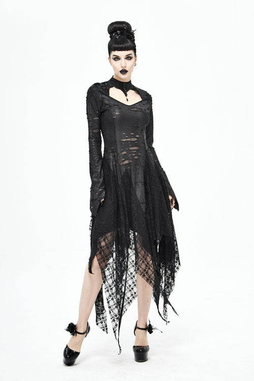 Black Dragon Spine Hole Decoration Long Sleeves Gothic Dress