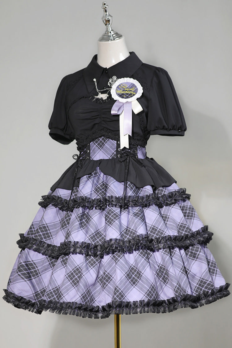 Mehrlagiges ärmelloses süßes Lolita-Kleid mit Margaret-Karomuster in 4 Farben