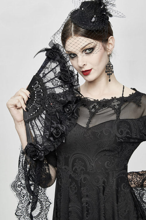 Black Horn Sleeves Off Shoulder Stretchy Knitted Sexy Lace Gothic Womens Dress