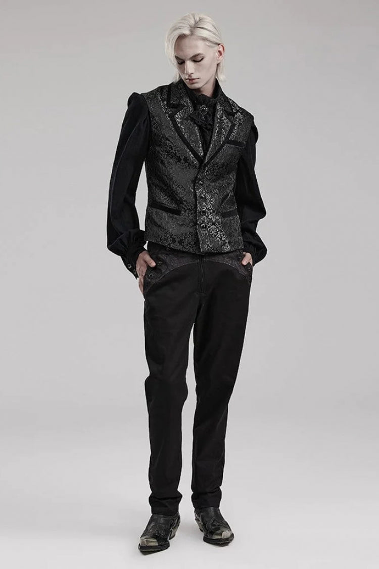 Men's V Collar Sleeveless Print Luxury Gem Four Button Stitching Gothic Vest 2 Colors
