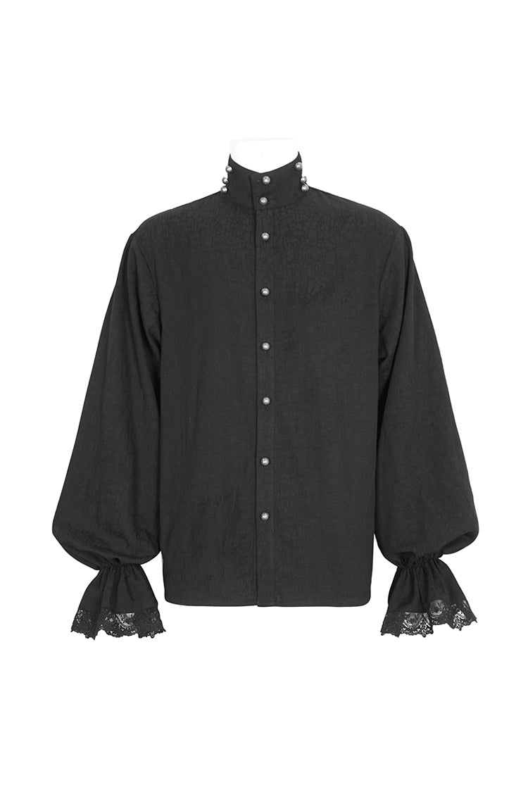 Black Puff Sleeved Stand Collar Men's Gothic Shirt With Necktie