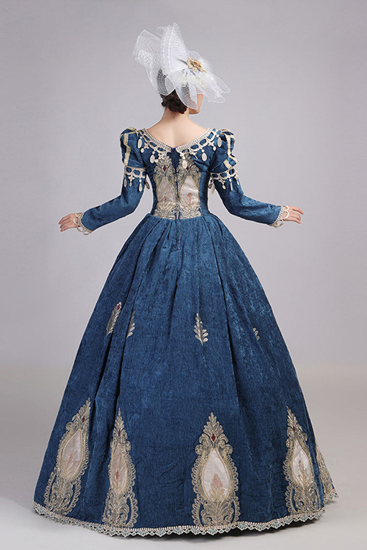 Long Sleeves High Waisted Hollow Embroidery Print Victorian Lolita Prom Dress