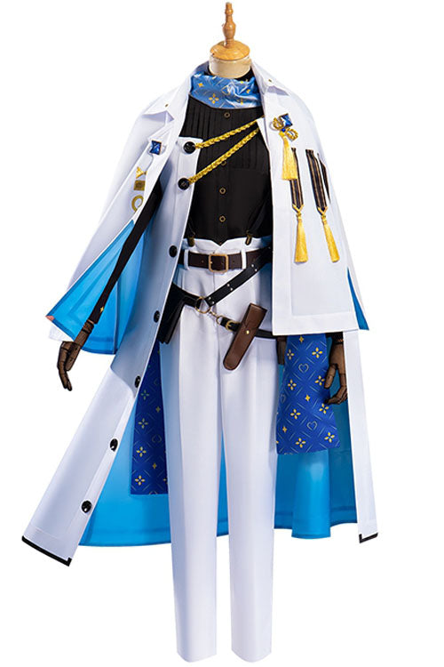 Nijisanji Vtuber Ike Eveland Initial Outfit White/Blue Halloween Cosplay Costume Full Set