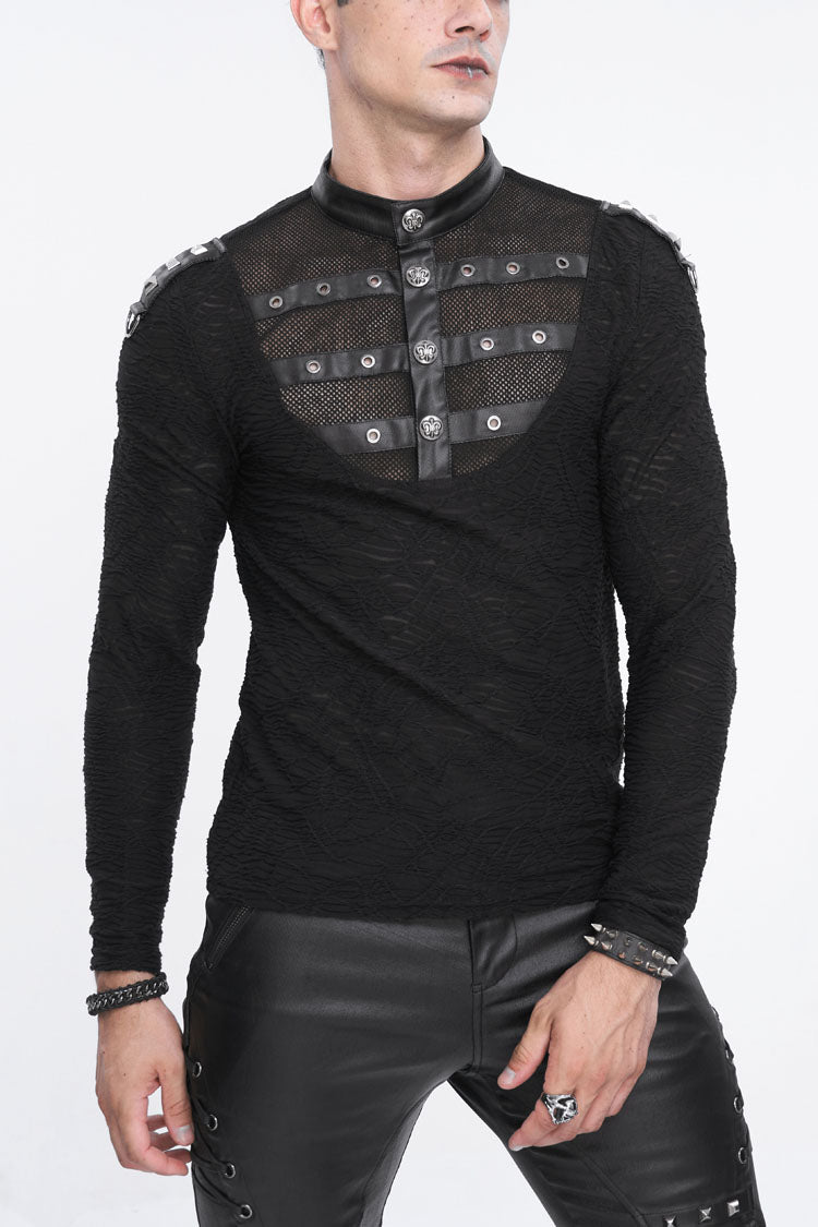 Black Stand Collar Mesh Splice Men's Punk Shirt