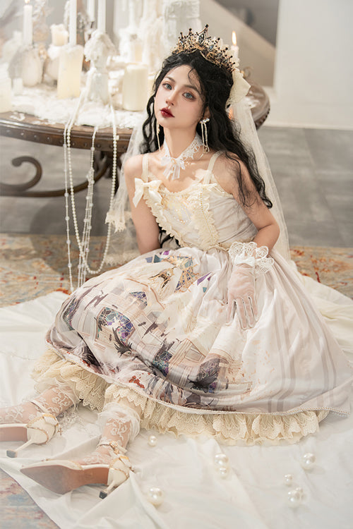 Beige Elegant Vintage Gorgeous Hymn Print High Waisted Sweet Lolita JSK Dress