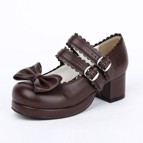 Double Buckle Bowknot Sweet Lolita Shoes