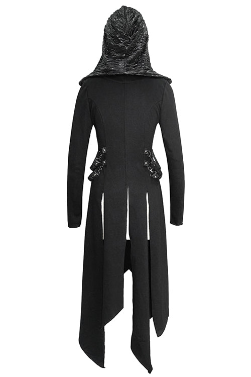 Black Hooded Slim Knitted Long Womens Punk Coat