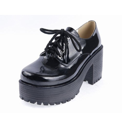 Black Round Toe Army Style Platform Classic Lolita Shoes