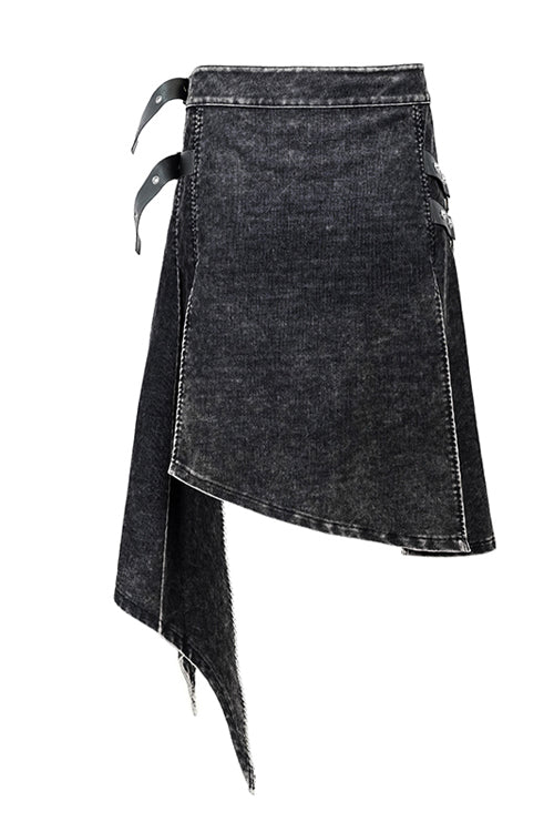 Black Band Metallic Nailed Punk Rock Worn Corduroy Wrapped Mens Skirt With Loops