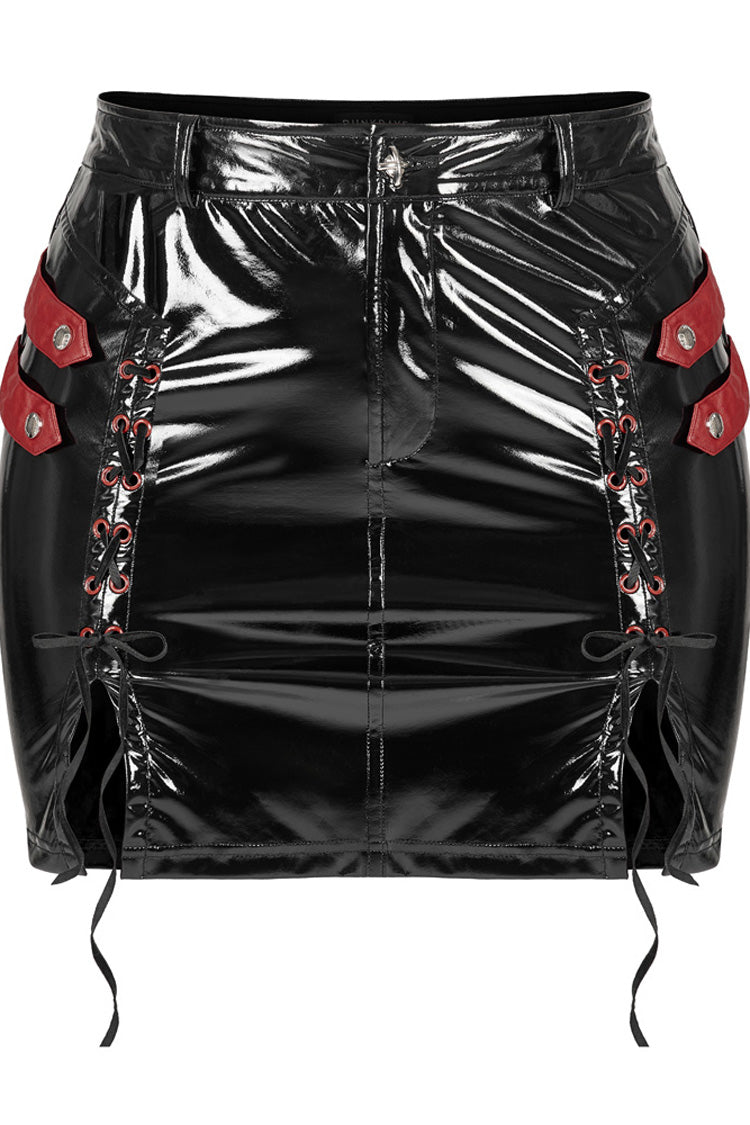 Black/Red Slim Fit Sexy Rock Stretch Bag Hip Slit Patent Leather Punk Women's Skirt
