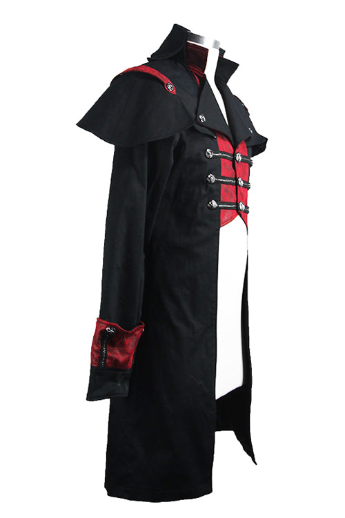 Punk Black And Red Chain Shape Ribbons Long Mens Coat