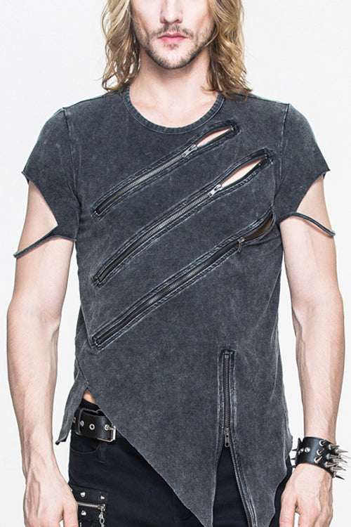 Black Rock Partition Reißverschluss verblasst Herren Punk T-Shirt