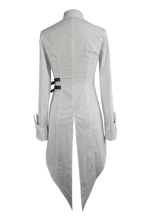 White Cotton Long Swallowtail Womens Punk Blouse