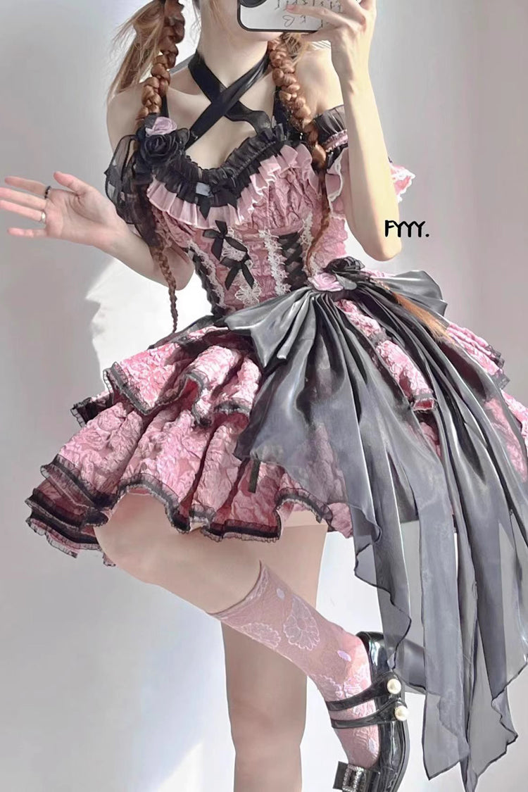 Pink Medea Kiss Short Sleeves Gothic Lolita JSK Tiered Dress