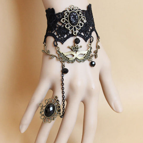 Black Retro Fashion Christmas Female Mask Lace Pearl Gothic Lolita Ring Bracelet