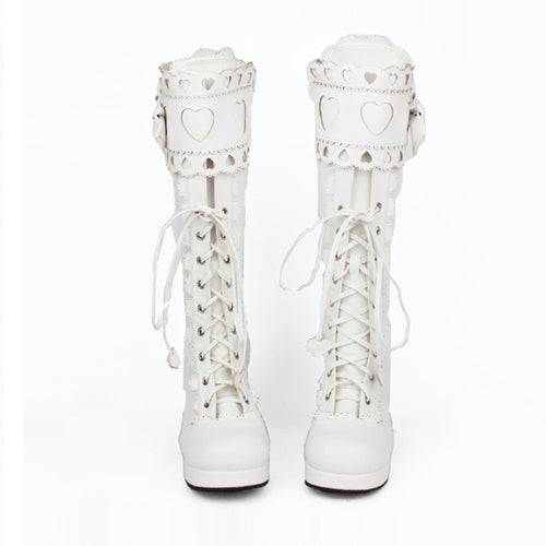 Lace Bowknot Heart Shaped Round Toe Sweet Lolita High Boots