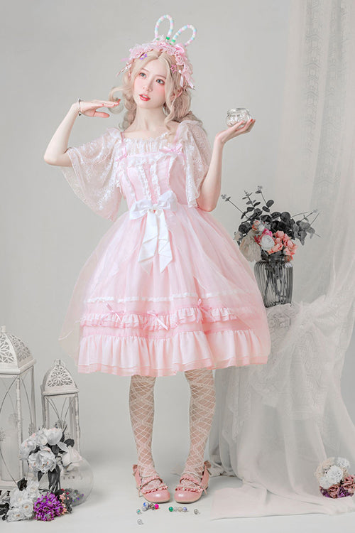 Pink Chiffon High Waist Multi-Layer Ruffled Sweet Lolita JSK Dress