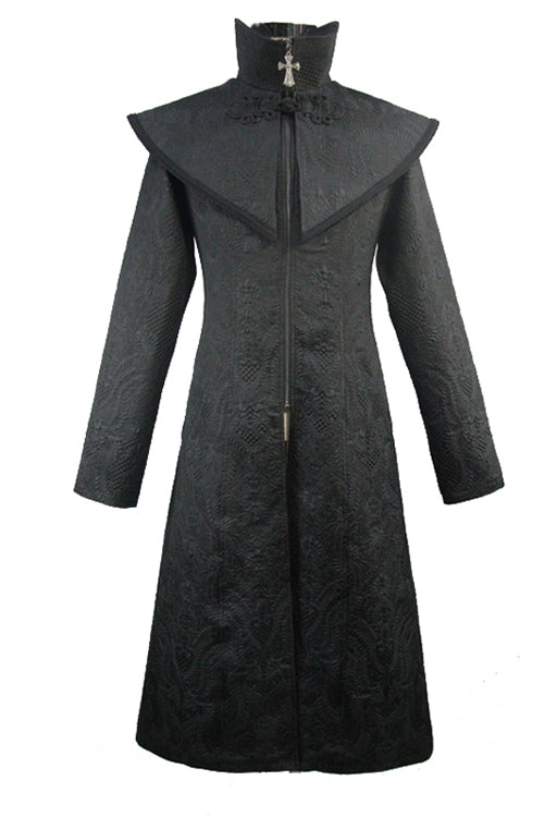 Black Gothic Pattern Mens Coat With Shawl Collar