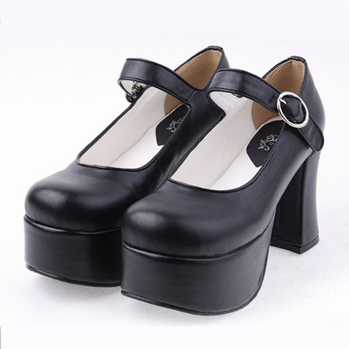 Black PU Round Toe Platform Lolita Shoes