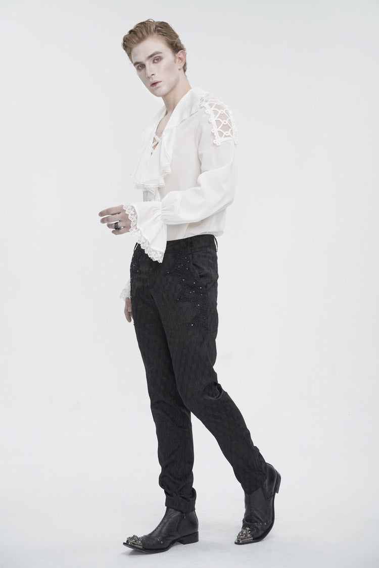 White Ruffled Collar Puff Sleeved Men's Gothic Shirt