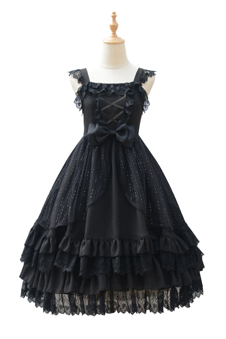 Half Sleeves Lace Stitching Bowknot Hanayome Multi-Layer Gothic Lolita Dress