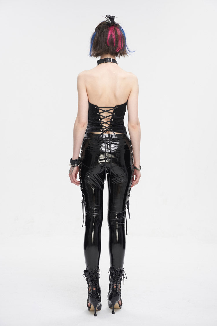 Black Lace Up Studded Overbust Women's Punk Corset