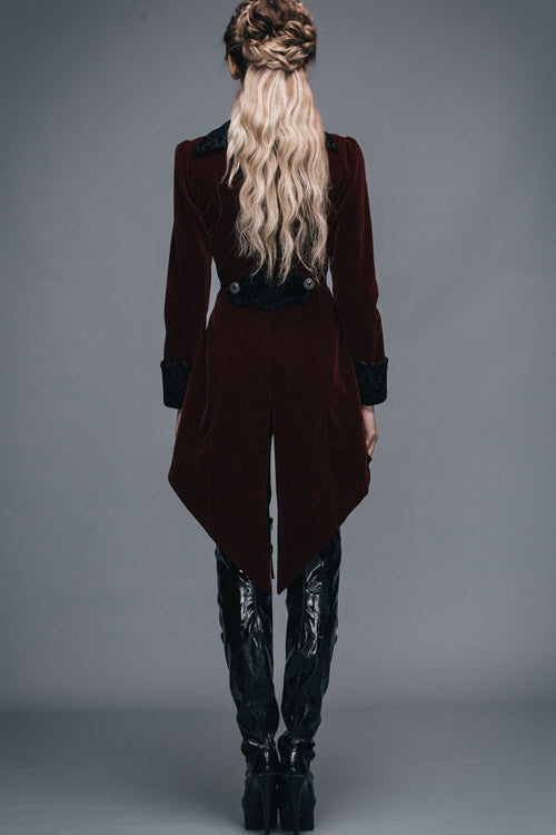 Red Embroidered High Collar Party Womens Gothic Coat