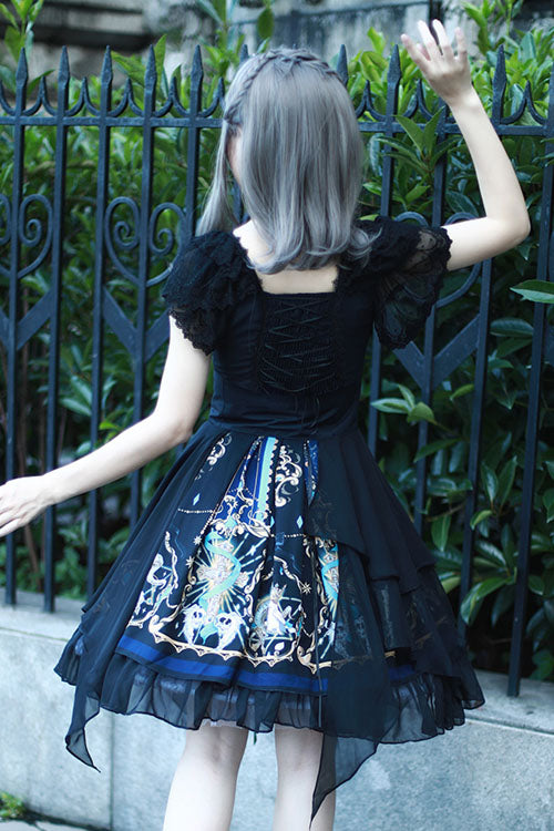 Black God's Salvation Square Collar Short Sleeves Lace Ruffled Gothic Lolita OP Dress